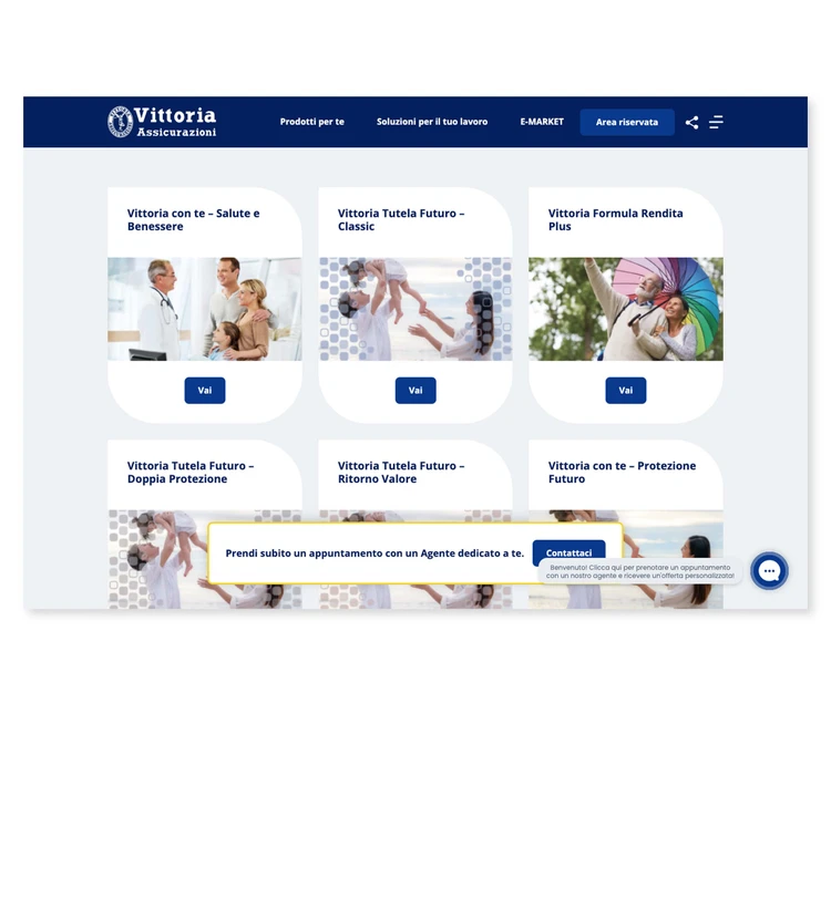 Call-to-action Vittoria Assicurazioni prima dell'intervento di Moca