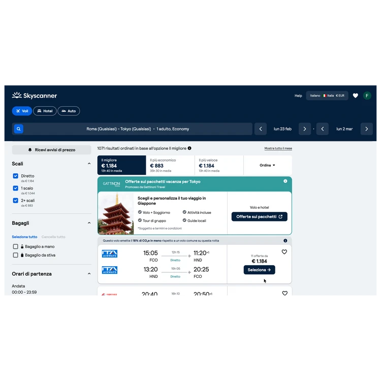 Esempio Ads su Skyscanner