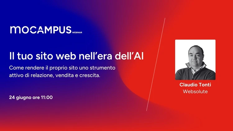 Copertina Mocampus Webinar "Il tuo sito web nell'era dell'AI"